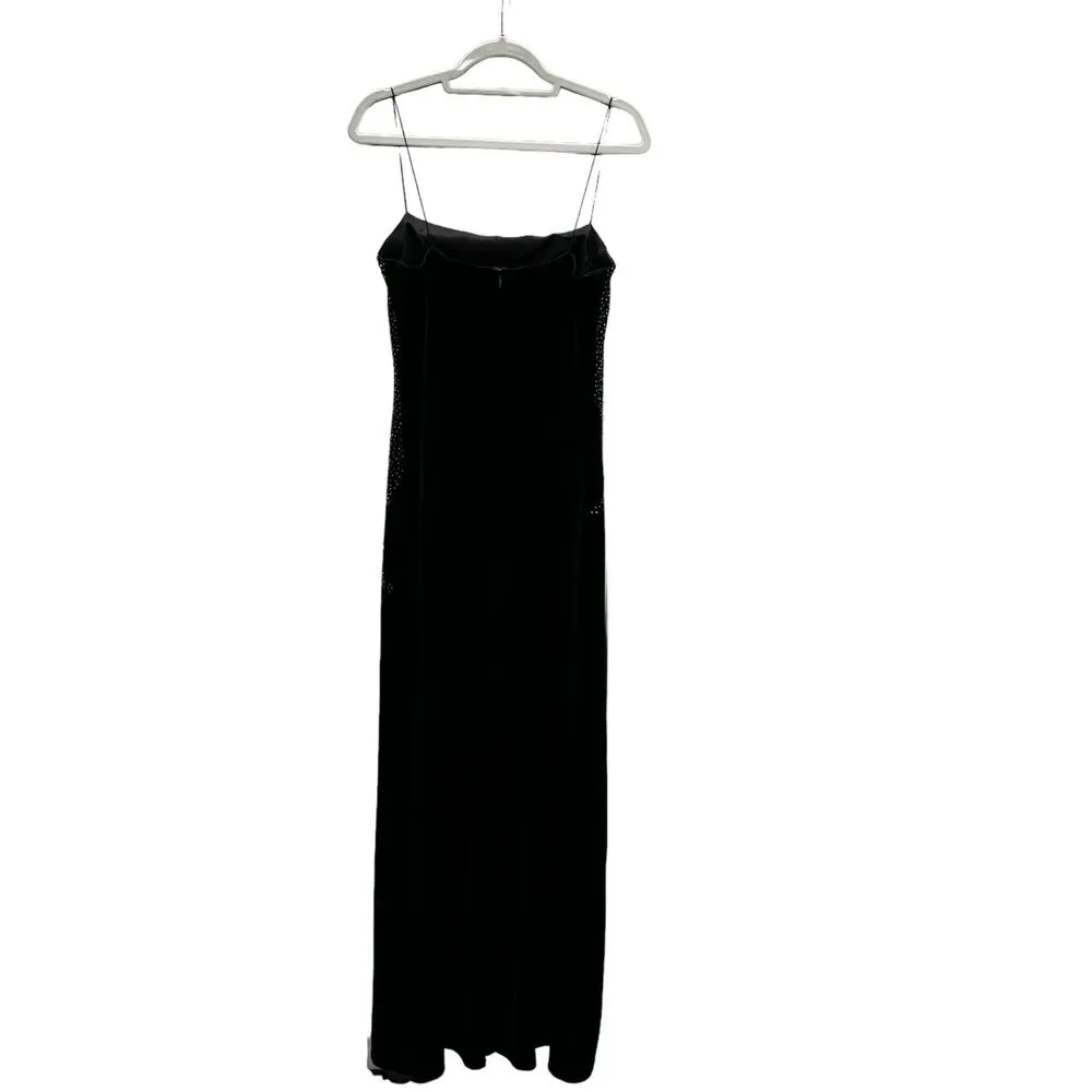JS Boutique Black Velvet Maxi Dress Spaghetti Straps Beadwork Elegant Detail - Picture 2 of 7
